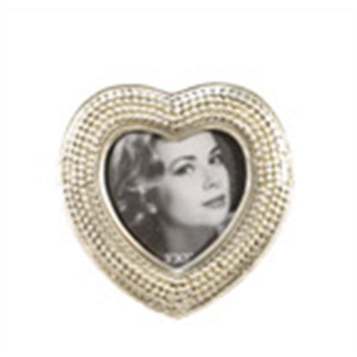 Elegant silver heart-shaped photo frame measuring 3.5x3.5'' for displaying cherished memories with charm and style.