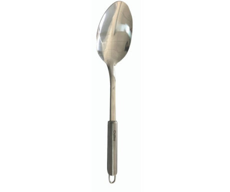 Large stainless steel spoon (44cm) for cooking and serving, combining durability and elegance in design.