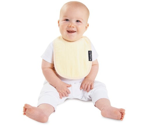 Infant Wonder Bib in Lemon pattern, soft cotton, super-absorbent, and water-resistant for newborns and premature babies.