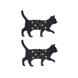 Cat-shaped iron hinges, 12x10cm, set of 2 assorted designs for whimsical home decor and functional door connection.