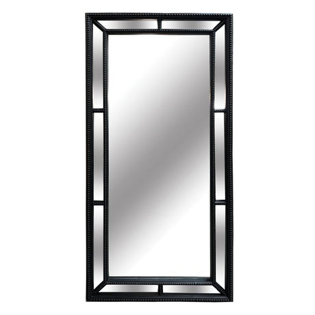 Handcrafted 1.6m matt black mirror with beaded molding, perfect for enhancing modern home decor and adding depth to any room.