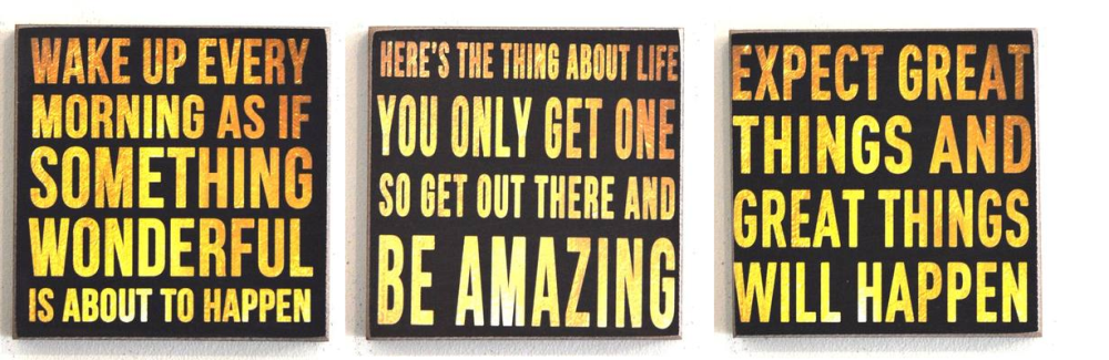 Set of 3 MDF wall hangings featuring motivational quotes, each measuring 18 cm, perfect for uplifting home decor.