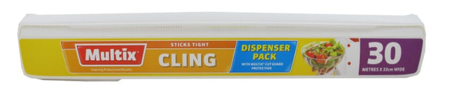 Premium cling film measuring 30m x 33cm, microwave-safe, BPA-free, perfect for wrapping food and maintaining freshness.