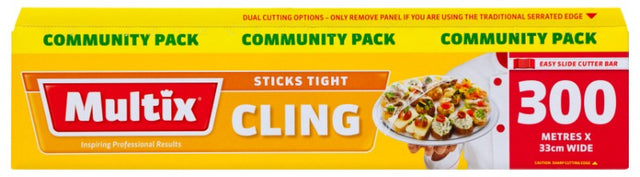 Premium cling wrap in a value pack, 300m long, microwave safe, BPA free, and designed for a tight seal.