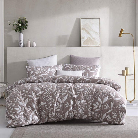 Super King Duvet Cover Set in Platinum Madison Latte with floral motifs, crafted from soft polyester for luxurious comfort.