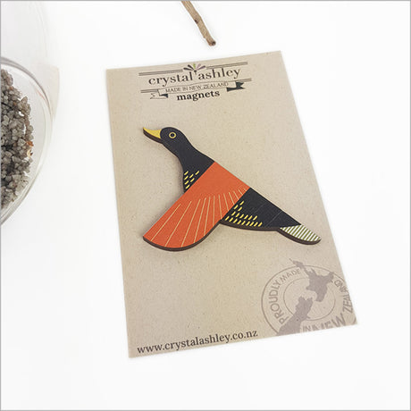 Folk Duck Magnet (100mm) showcasing vibrant Kiwiana design, perfect for decorating and holding notes or photos.