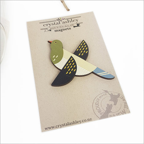 Folk Kereru magnet featuring New Zealand's iconic bird, crafted from vibrant printed MDF for home decor or gifts.