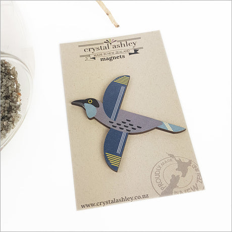 Folk Kokako magnet featuring a vibrant design of New Zealand's native bird, perfect for home decor and souvenirs.