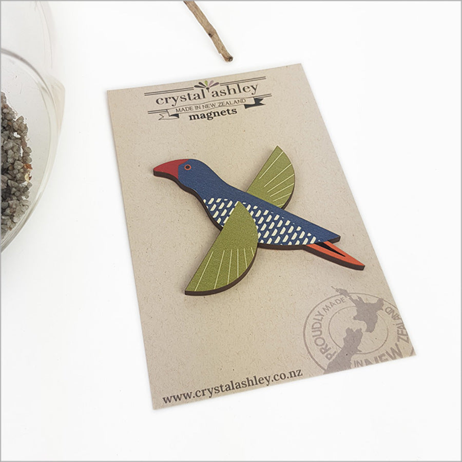 Colorful Folk Pukeko magnet showcasing New Zealand's iconic bird, perfect for holding notes and adding Kiwiana charm.