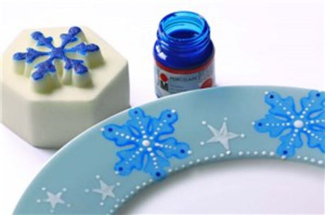 Vibrant Marabu Porcelain 15ml Glitter Blue paint, ideal for creative projects and dishwasher-safe without firing.