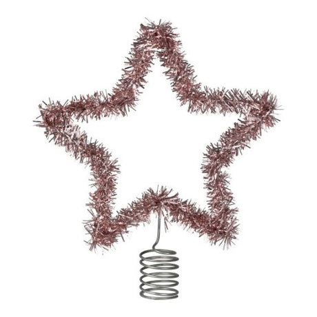 Merry & Bright pink tinsel star tree topper, 20cm, adding vibrant sparkle to your Christmas tree decor.