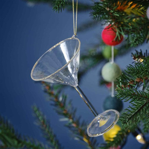 Whimsical martini glass ornament for festive holiday decor, crafted from FSC Mix Certified materials, measuring 10.5cm x 7cm.