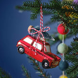 Whimsical retro car Christmas tree ornament in vibrant colors, perfect for adding festive charm and personality to your decor.