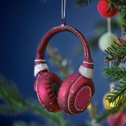 Colorful headphone-shaped ornament for Christmas tree, eco-friendly, 9.5cm x 4.8cm, ideal for music lovers and festive decor.