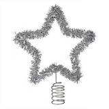 Silver tinsel star tree topper measuring 20cm, perfect for elegant holiday decor and enhancing Christmas ambiance.