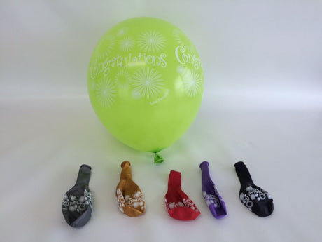 Set of 24 vibrant helium-grade Congratulations balloons in assorted colors, perfect for celebrations and events.