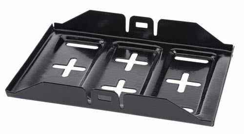 Sturdy metal battery tray for N50Z sizes, featuring recessed slots for safety, measuring 185mm x 280mm.