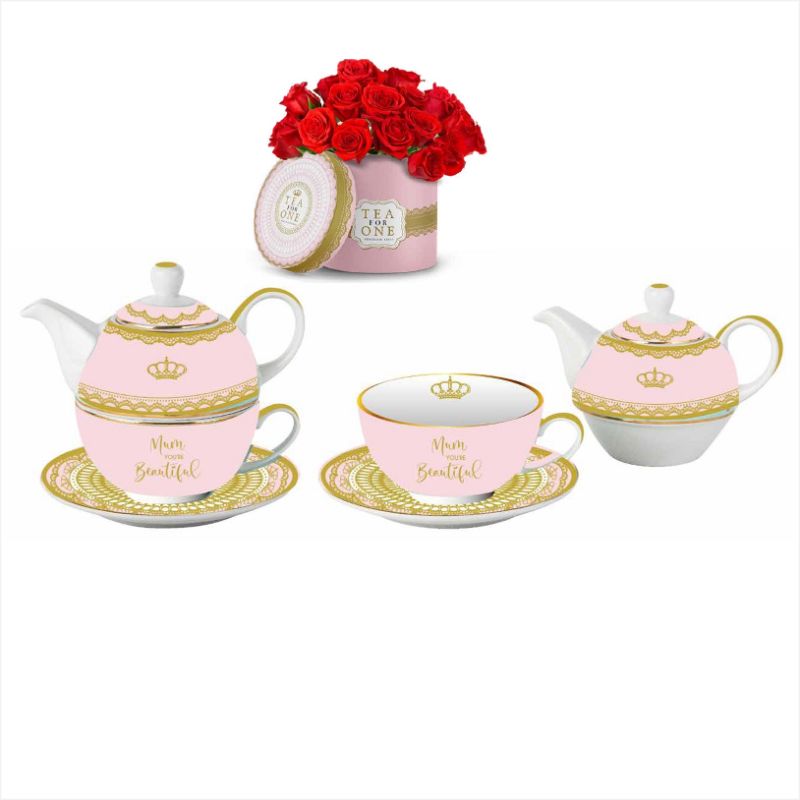 Elegant tea for one set featuring "Mum You're Beautiful" design, perfect gift for tea-loving mothers.