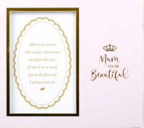 Elegant 6x4 photo frame with "Mum You're Beautiful" design, crafted from durable MDF, perfect for showcasing cherished memories.