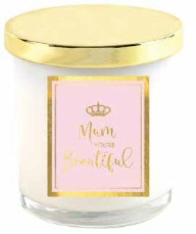 Elegant scented candle celebrating mothers, crafted from eco-friendly wax for a warm, inviting atmosphere.