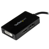 3-in-1 Travel A/V adapter converts Mini DisplayPort to DisplayPort, DVI, or HDMI for seamless connectivity on the go.