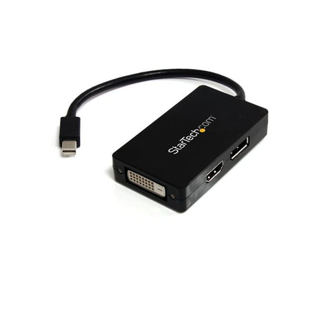 Compact 3-in-1 Mini DisplayPort adapter for seamless connectivity to DisplayPort, DVI, or HDMI displays on the go.