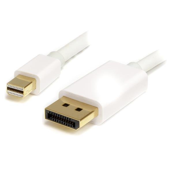 3m White Mini DisplayPort to DisplayPort adapter cable, supporting 4K resolution, ideal for multi-display setups and audio transmission.