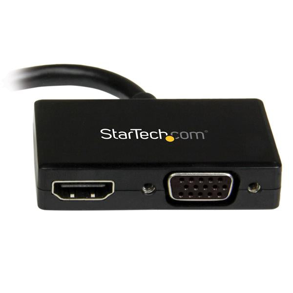 Compact 2-in-1 Mini DisplayPort to HDMI and VGA Adapter for seamless travel connectivity and high-quality video output.