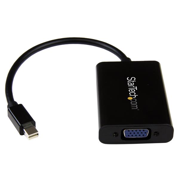 Compact Mini DisplayPort to VGA adapter with audio, perfect for connecting devices to displays and projectors seamlessly.