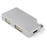 Aluminum A/V adapter for MacBook, offering 3-in-1 Mini DisplayPort to VGA, DVI, HDMI with 4K support and compact design.