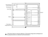 Compact white Midea 123L bar fridge with chiller compartment, adjustable legs, and reversible door for versatile use.