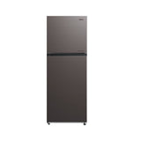 Midea Grey Stainless Steel Fridge Freezer (236L) with frost-free design, LED lighting, and electronic controls for easy use.