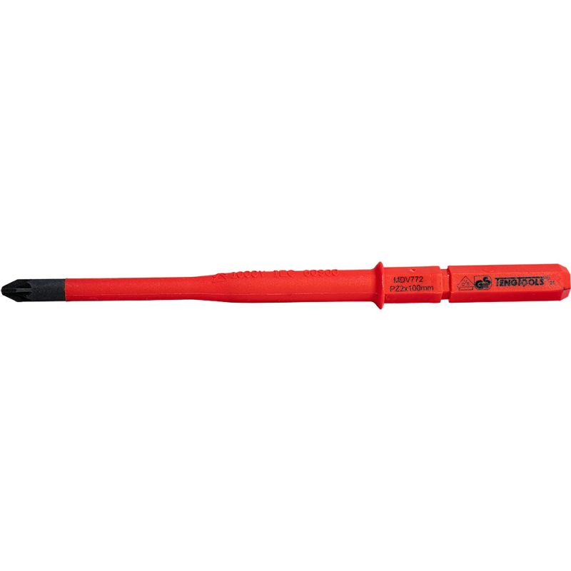 Teng 1000V slim PZ2 screwdriver with insulated blade, ideal for safely handling live electrical tasks and recessed screws.
