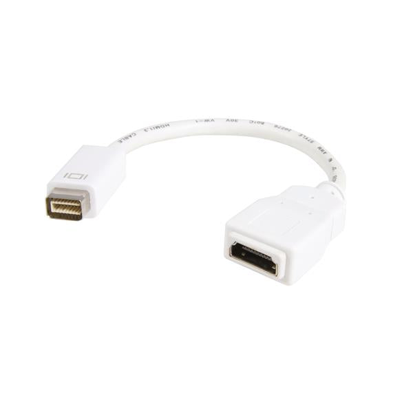 Mini DVI to HDMI adapter for MacBooks and iMacs, enables seamless high-definition video and audio connectivity.