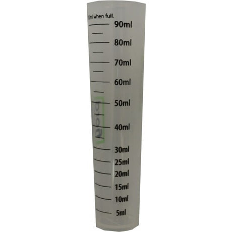 High-quality 100 ml measuring cylinder made of chemical-resistant polypropylene with clear printed graduations for accurate measuring.