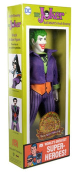 Limited edition MEGO Joker figurine celebrating 50 years, features 26 points of articulation and classic 1970s styling.