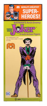 Limited edition MEGO Joker 50th Anniversary figurine, 26 points of articulation, retro 1970s styling, classic superhero collectible.