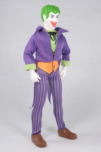 Limited edition MEGO Joker figurine celebrating 50 years, featuring 26 points of articulation and 1970s styling in a collectible box.