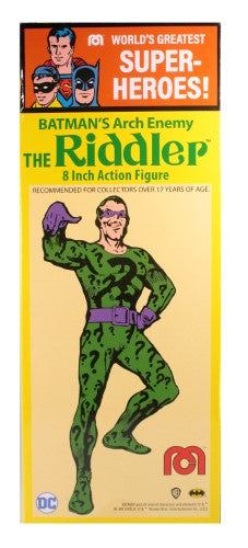 8-inch MEGO Riddler collectible figurine celebrating 50 years of Batman, with 26 points of articulation and retro styling.