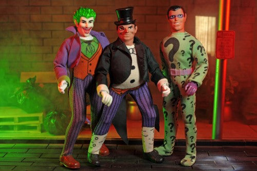 8-inch MEGO Riddler figurine celebrating 50th anniversary, featuring classic 1970s design and 26 points of articulation.