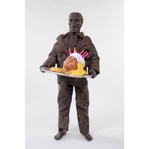 Collectible Mego 8" Creepshow figure of Nate, featuring Bedelia's head on a platter, capturing horror classic detail.