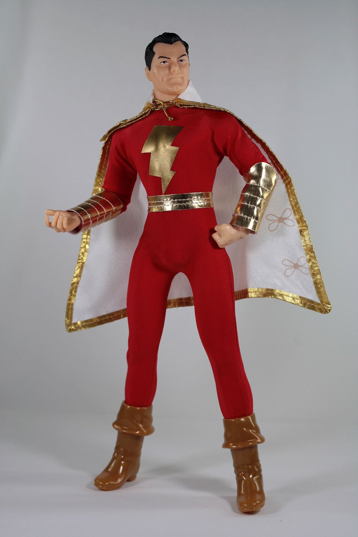 14-inch Mego Shazam collectible figurine with 14 points of articulation, comic-accurate details, and retro styling in a display box.