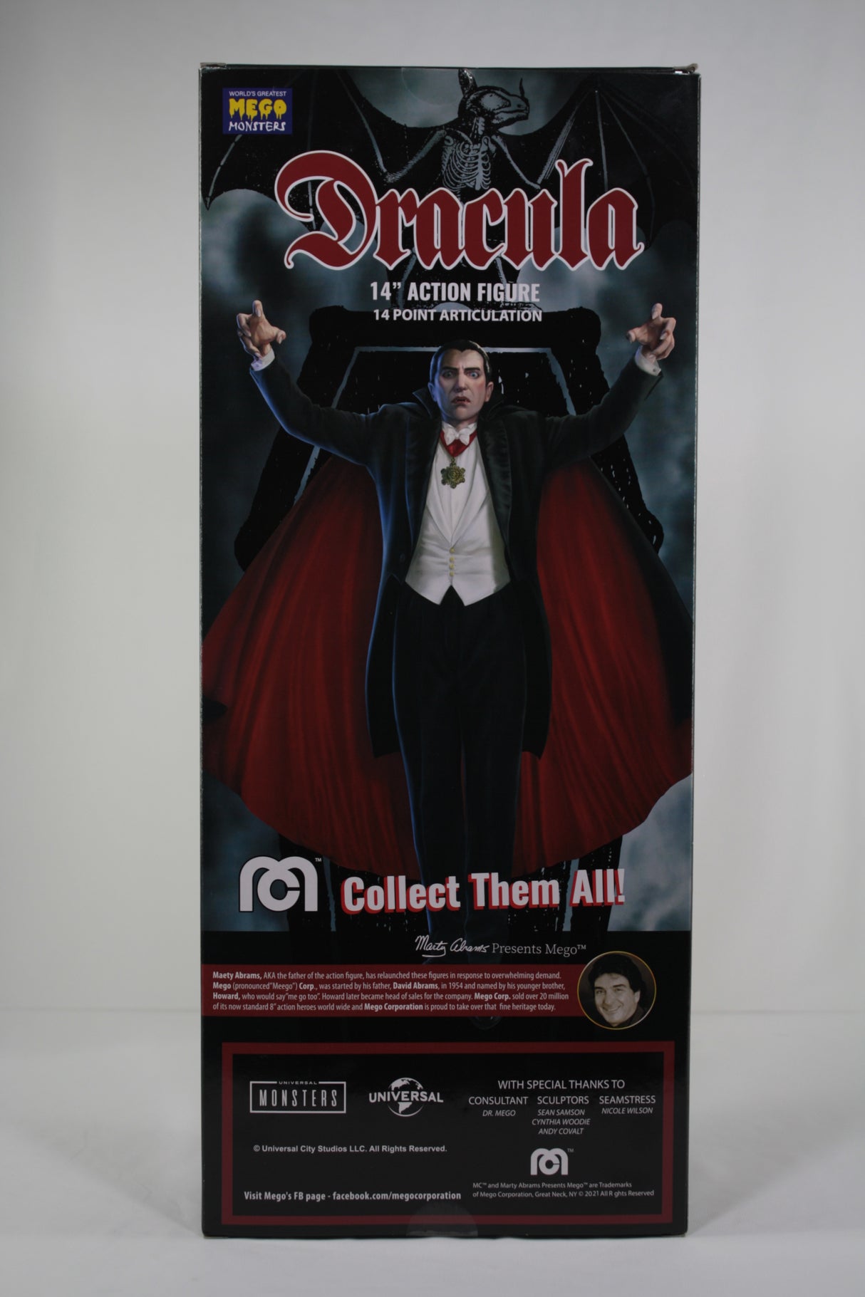 14-inch MEGO Dracula collectible figurine with vintage style, 14 points of articulation, and screen-accurate clothing details.