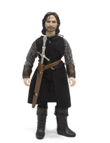 8" MEGO Lord of the Rings Aragorn figurine with 14 points of articulation and authentic costumes in a collector-friendly box.