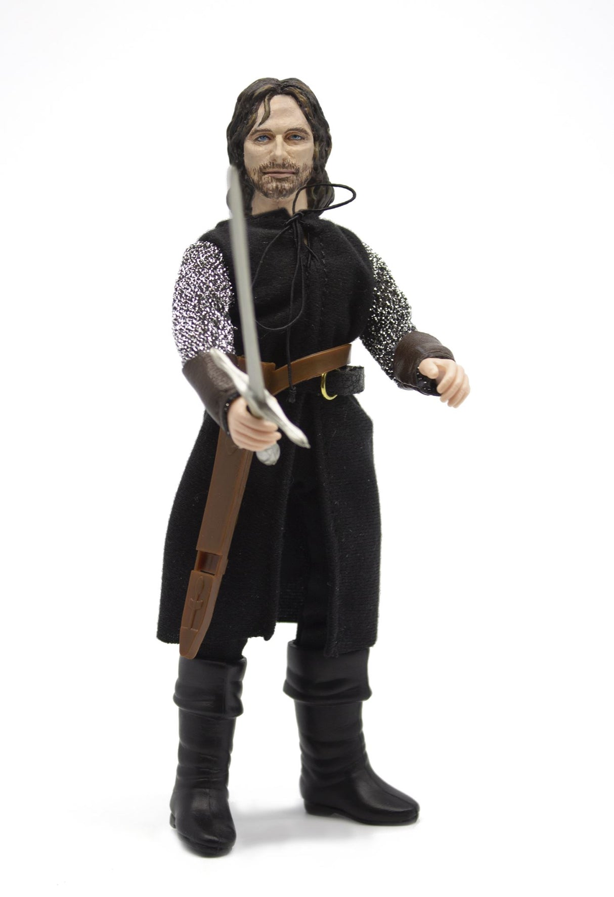 8-inch MEGO Aragorn figurine with 14 points of articulation, authentic costume, and collector-friendly box.