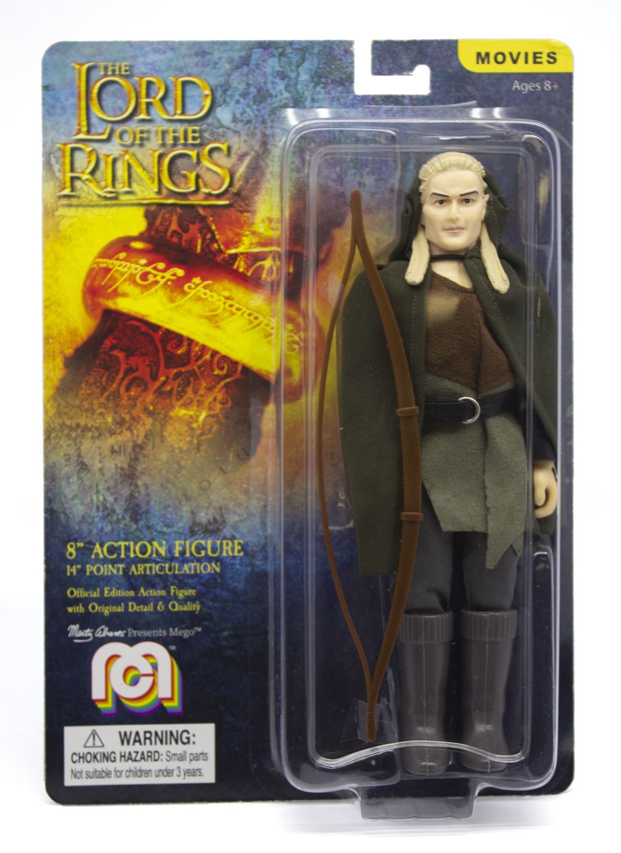 8-inch MEGO Legolas figurine with 14 points of articulation and detailed costumes, perfect for collectors and fans.