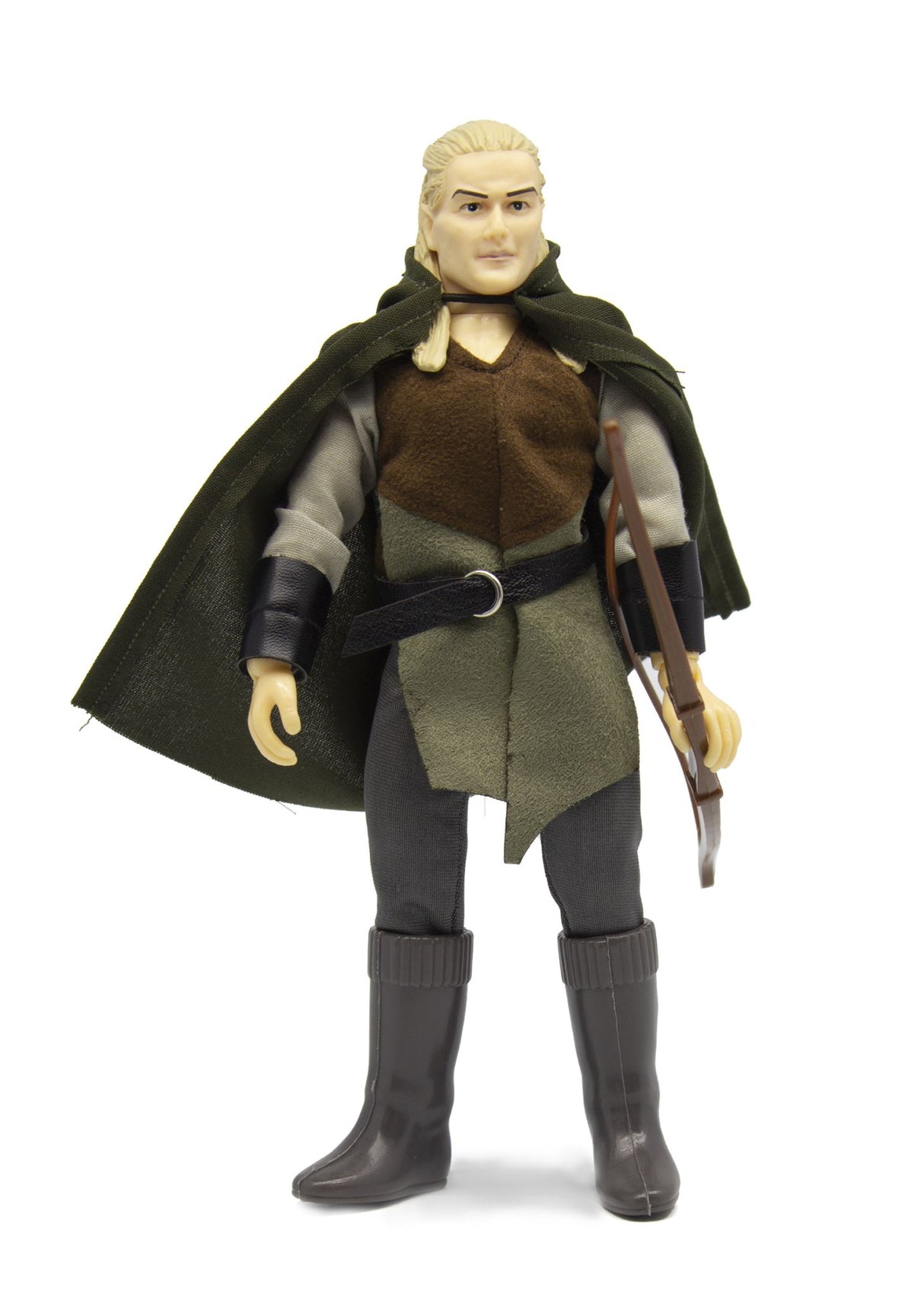 8" MEGO Legolas figurine from Lord of the Rings, featuring 14 points of articulation and detailed costume, perfect for collectors.