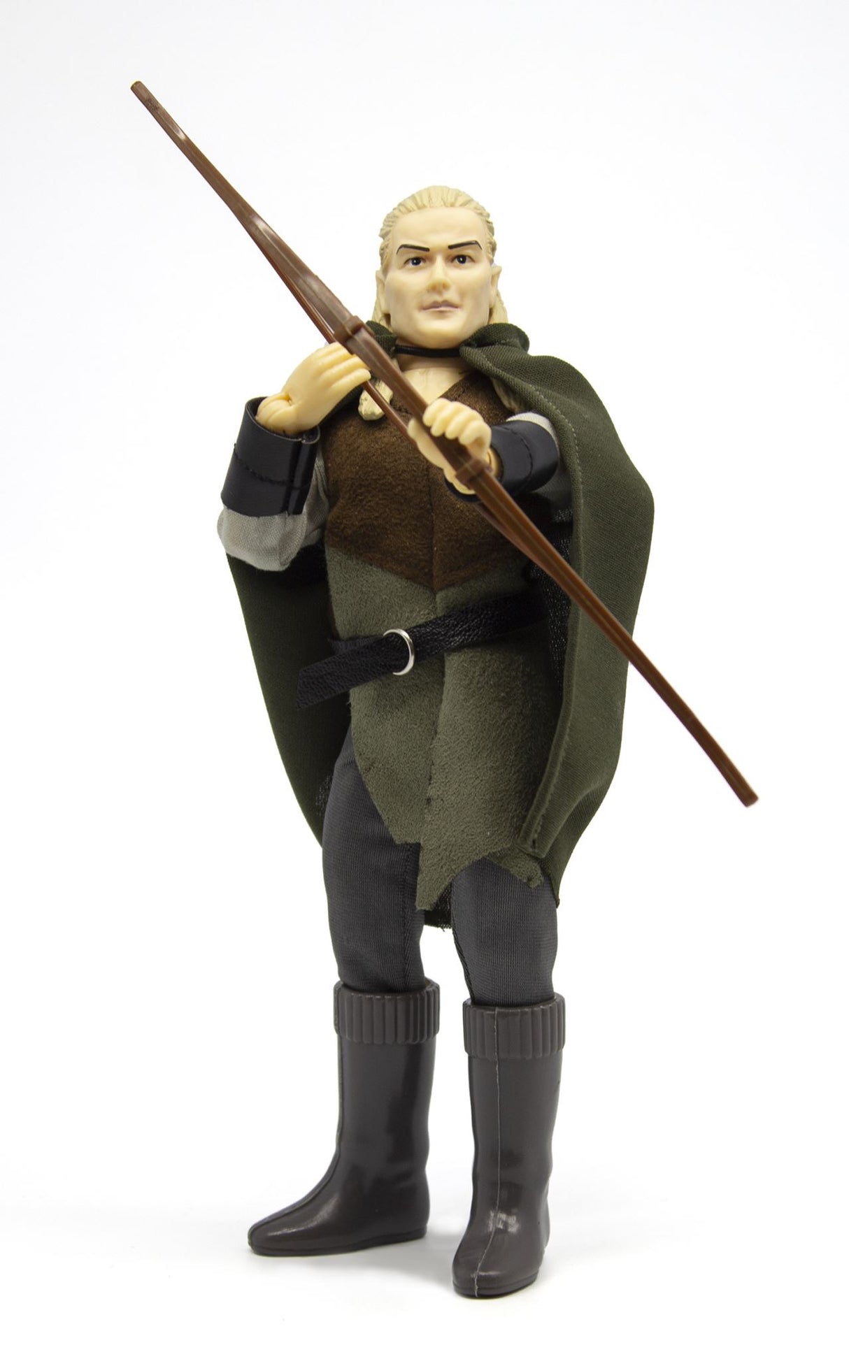 8" MEGO Legolas figurine from Lord of the Rings, features 14 points of articulation and authentic movie-inspired details.