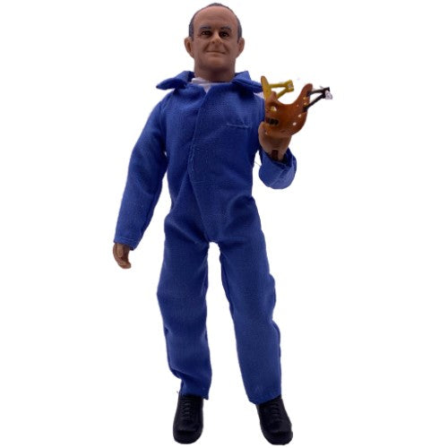 8-inch MEGO Hannibal Lecter collectible figurine with fabric clothing and 14 points of articulation, perfect for horror fans.