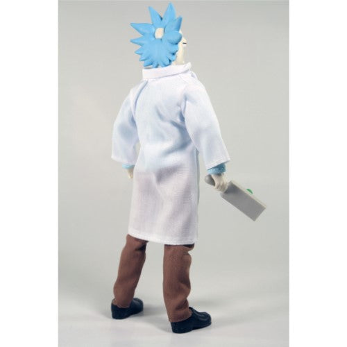 Collectible 8" MEGO figurine of Rick Sanchez from Rick and Morty, featuring detailed sculpting and accurate clothing.